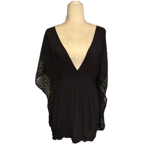 victorias secret solid Black Beach Bikini Bathing suit Coverup Dress Knit Mini L - Picture 1 of 5